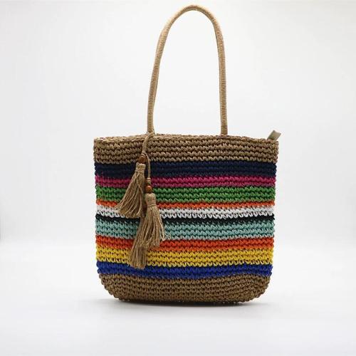 Paja Bolsa de hombro, a rayas, multicolor,  trozo