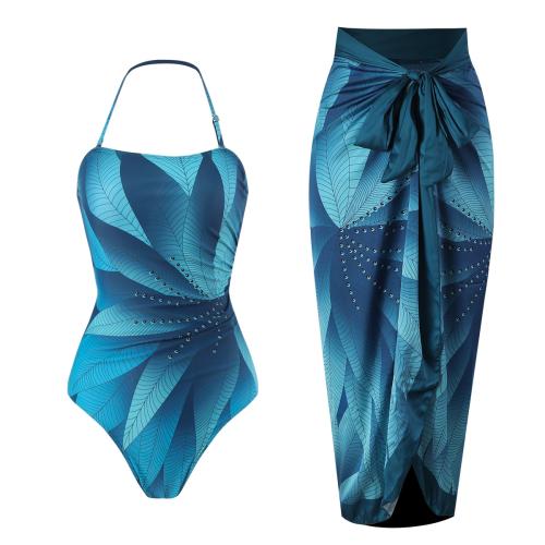 Polyester Maillot de bain d’une seule pièce Imprimé motif de feuille Bleu pièce