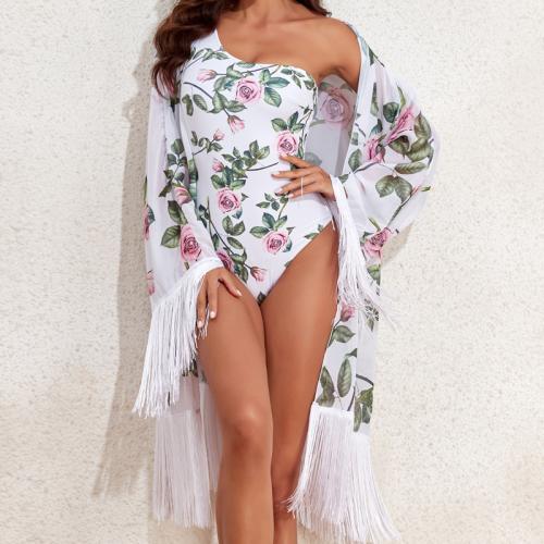 Polyester Maillot de bain d’une seule pièce Imprimé Floral Blanc Ensemble