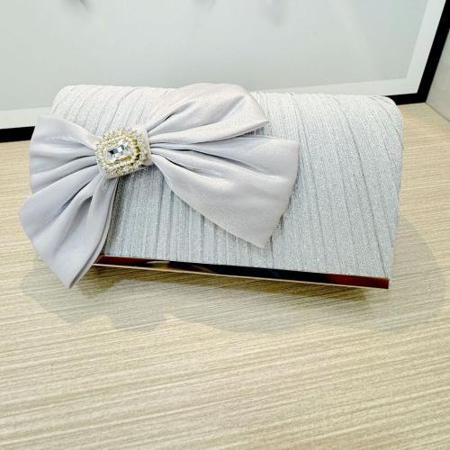 Polyester Easy Matching Clutch Bag with rhinestone bowknot pattern silver PC