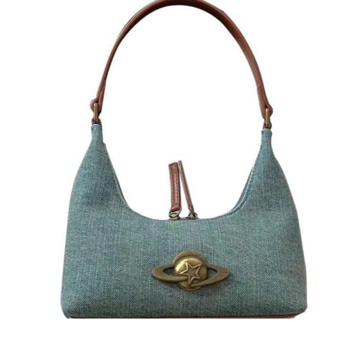 PU Cuir & Denim Sac à bandoulière Bleu pièce