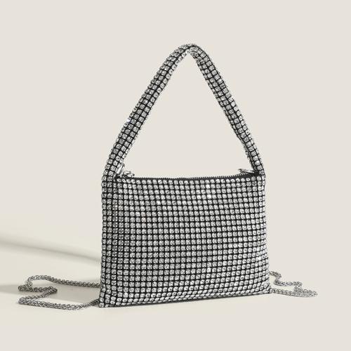 Rhinestone Handbag with chain & soft surface Solid silver PC