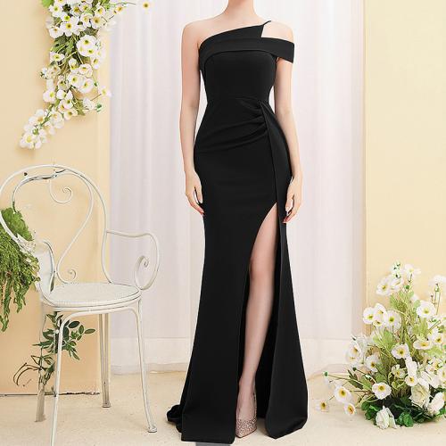 Spandex & Polyester Long Evening Dress side slit & off shoulder Solid PC