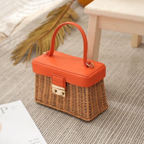 Straw Box Bag & Handmade Woven Tote PU Leather orange PC