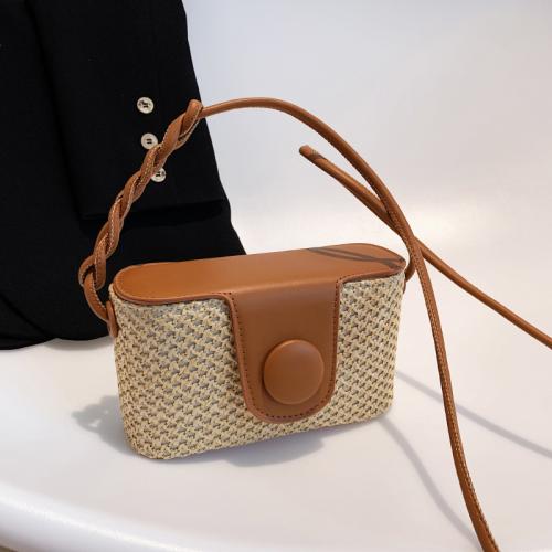 Straw Box Bag & Handmade Crossbody Bag PU Leather PC