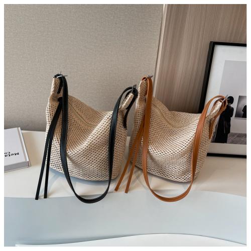 Straw Handmade & Bucket Bag Woven Shoulder Bag PU Leather PC