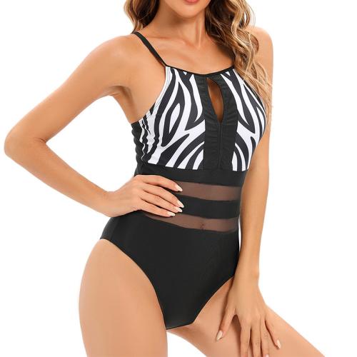 Spandex & Polyester Monokini see through look & padded printed black PC