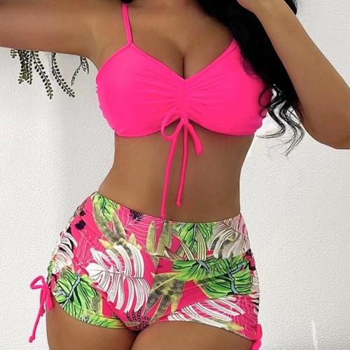 Polyamide & Spandex Tankinis Set & two piece & padded printed leaf pattern Set