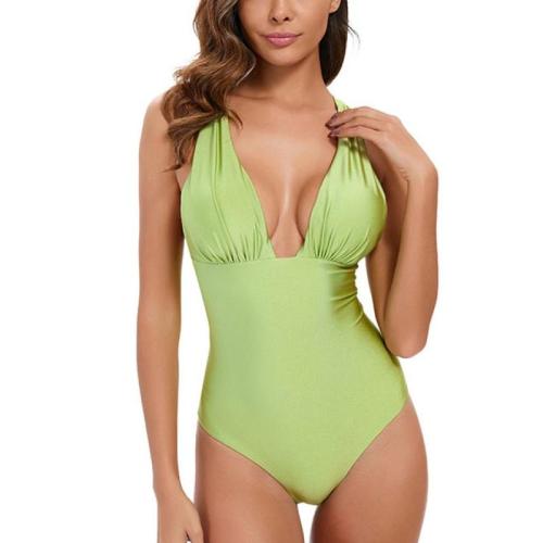 Polyester One-piece Swimsuit deep V & skinny style Solid PC