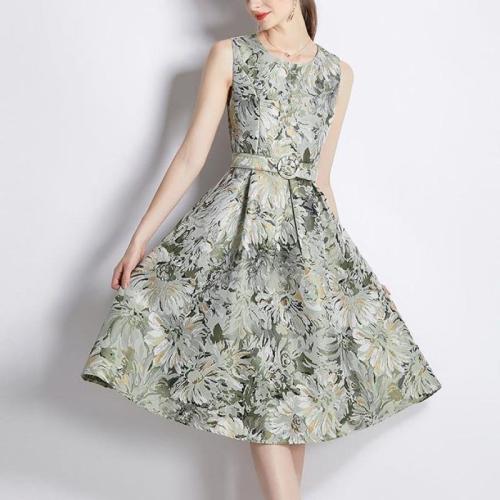 Polyester One-piece Dress slimming printed PC