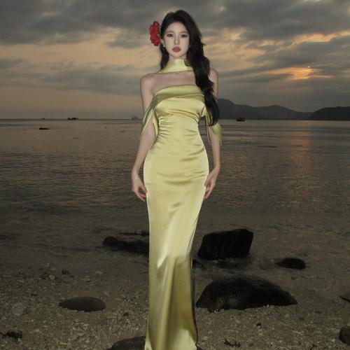 Polyester Slim One-piece Dress & tube yellow PC