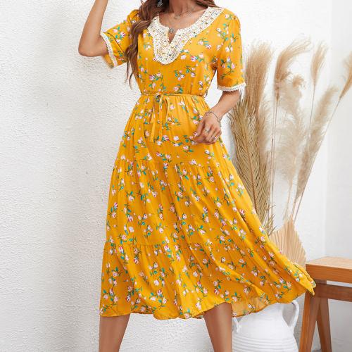 Polyester Waist-controlled One-piece Dress slimming printed PC