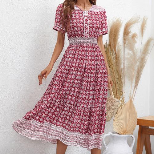 Polyester Waist-controlled One-piece Dress slimming printed PC