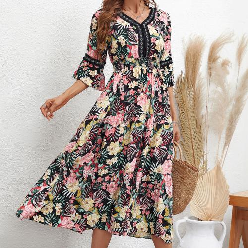 Polyester Waist-controlled One-piece Dress slimming printed PC