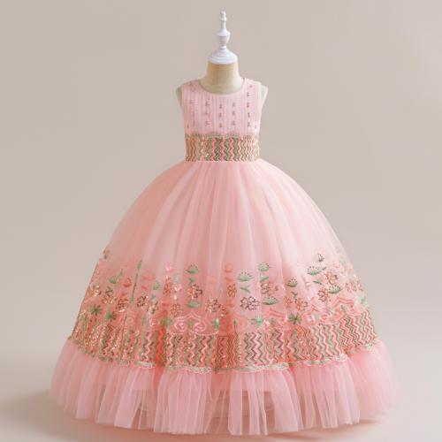 Paillettes & Gaze & Coton Robe d’une seule pièce de fille Rose pièce