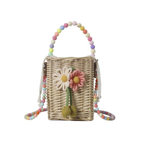 Straw Easy Matching Woven Tote attached with hanging strap floral PC