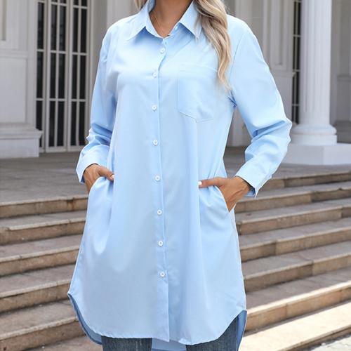 Poliéster Mujer camisa de manga larga, Sólido, más colores para elegir,  trozo