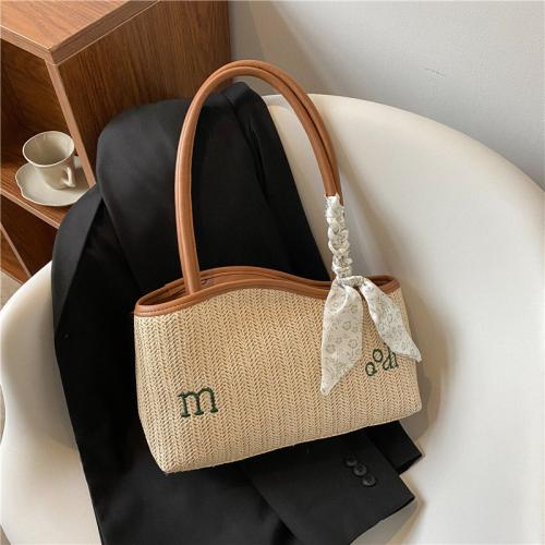 Straw Tote Bag Shoulder Bag durable & large capacity letter PC