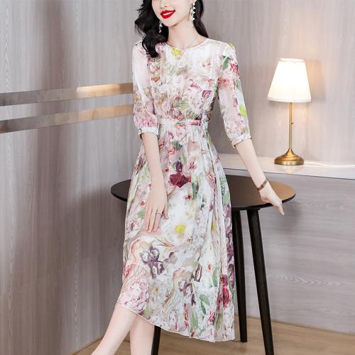 Polyester One-piece Dress slimming printed floral PC