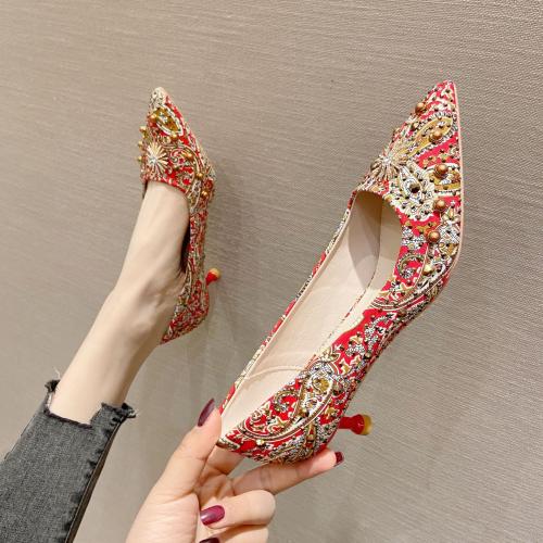 Microfiber PU Synthetic Leather Stiletto Bridal Shoes pointed toe red Pair