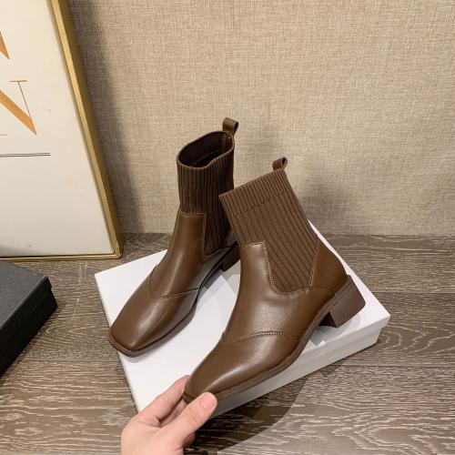 Microfiber PU Synthetic Leather chunky Boots Solid Pair