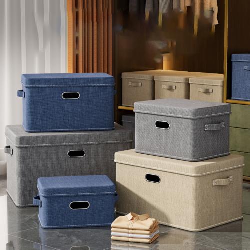 Medium Density Fiberboard & Cotton Linen foldable & Multifunction Storage Box for storage & dustproof Solid PC