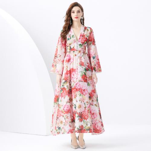 Poliéster Vestido de una pieza, impreso, floral, rosado,  trozo