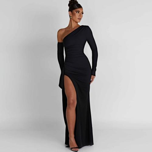 Polyester Slim One-piece Dress side slit PC