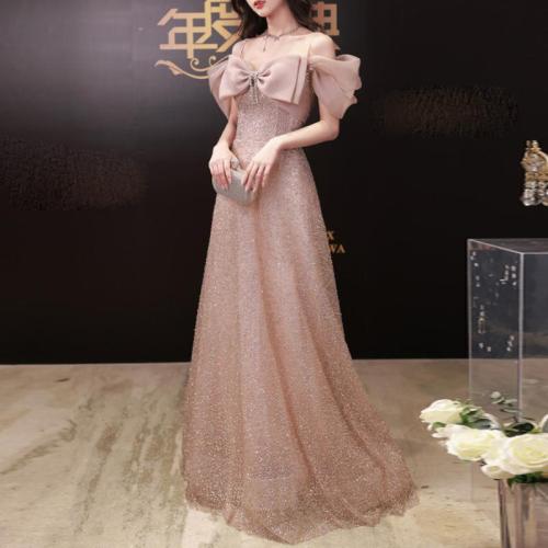 Polyester Slim & Plus Size Long Evening Dress patchwork Solid PC