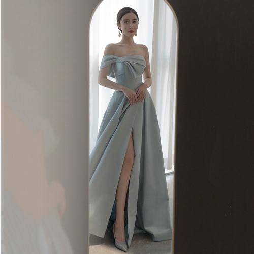 Polyester Plus Size Long Evening Dress side slit & tube patchwork Solid PC