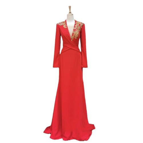 Polyester Plus Size Long Evening Dress  patchwork PC