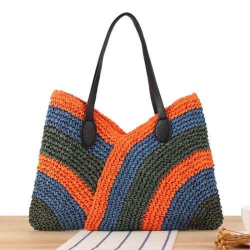 Paper Rope Easy Matching Woven Shoulder Bag large capacity striped mixed colors PC