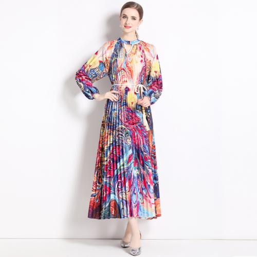 Polyester One-piece Dress large hem design & loose & breathable printed : PC