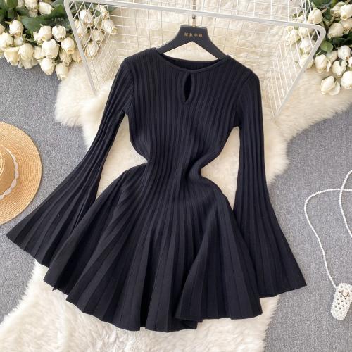 Polyester Waist-controlled & A-line Sweater Dress slimming knitted striped : PC