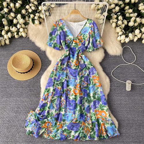 Polyester Slim One-piece Dress printed shivering PC