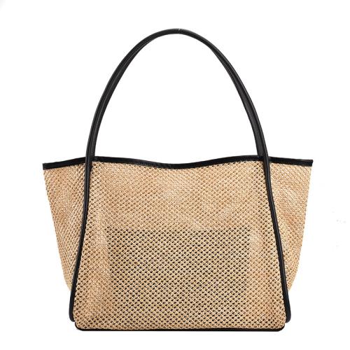 Straw & PU Leather Tote Bag & Easy Matching Woven Shoulder Bag large capacity PC