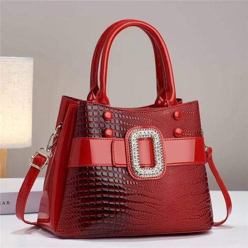 PU Leather easy cleaning Handbag large capacity & attached with hanging strap crocodile grain PC