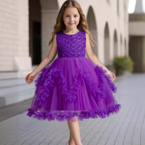 Gauze & Polyester Princess & Ball Gown Girl One-piece Dress Solid PC