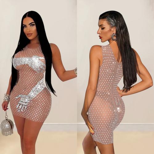 Polyester Slim One-piece Dress see through look PC