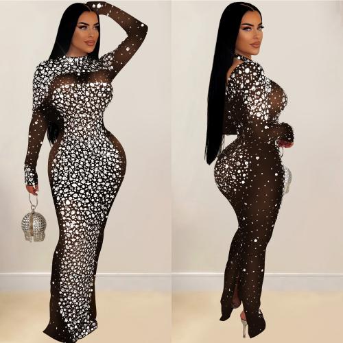 Polyester Slim One-piece Dress & with rhinestone PC