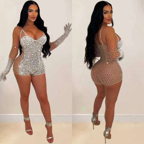 Polyester Slim Women Romper & with rhinestone PC