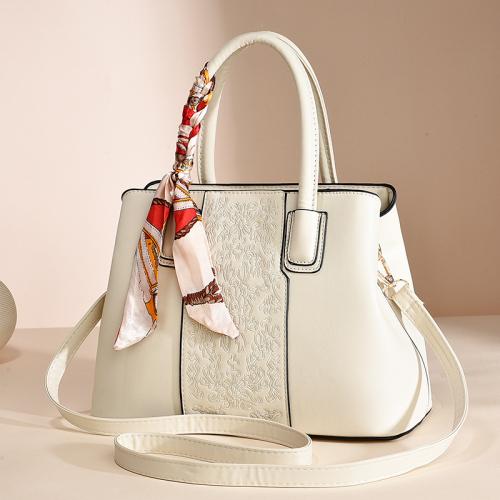 PU Leather with silk scarf & Concise Handbag attached with hanging strap Solid PC