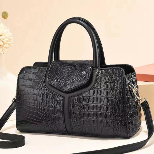 PU Leather Concise Handbag large capacity & attached with hanging strap crocodile grain PC