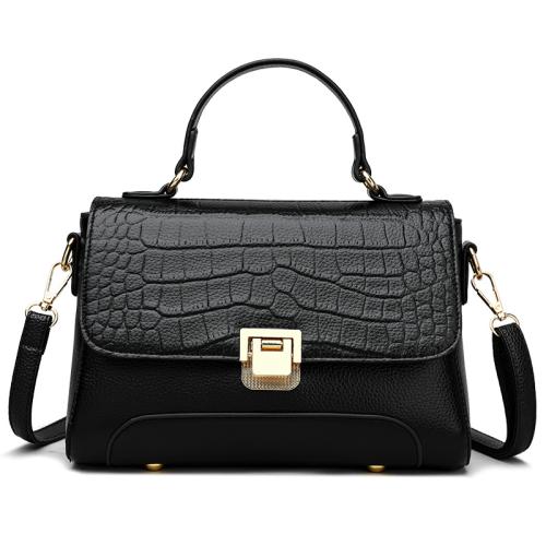 PU Leather hard-surface & Concise Handbag attached with hanging strap Solid black PC