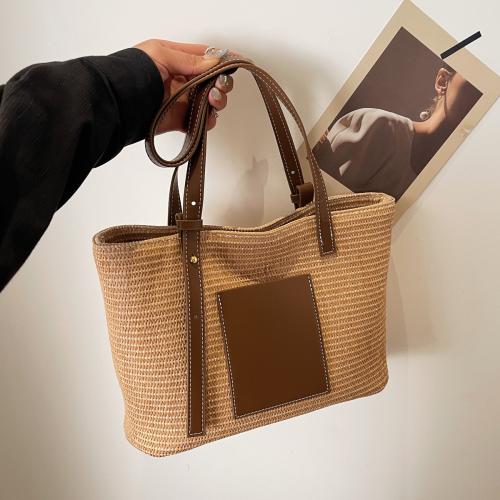 Straw Tote Bag & Handmade Woven Shoulder Bag large capacity PU Leather & Polyester PC