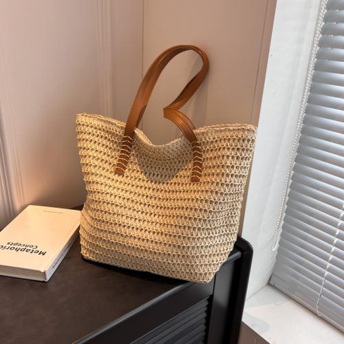 Straw Tote Bag & Handmade Woven Shoulder Bag large capacity Polyester PC