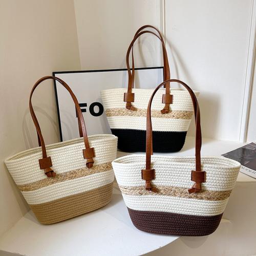 Straw Handmade & Bucket Bag Woven Shoulder Bag large capacity PU Leather & Polyester PC