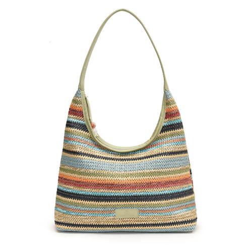 Straw Tote Bag & Handmade Woven Shoulder Bag striped multi-colored PC