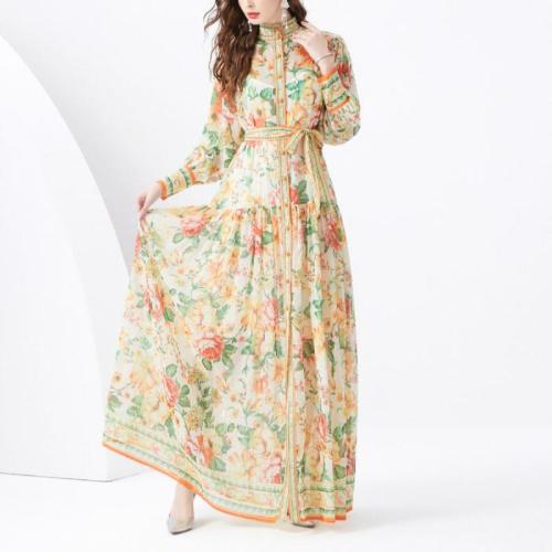 Chiffon long style One-piece Dress slimming printed PC