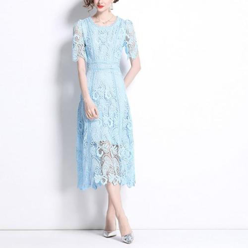 Lace Plus Size One-piece Dress slimming blue PC